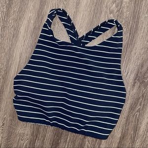 Athleta Mudra High-Neck Striped Longline Sports Bra Navy - XS